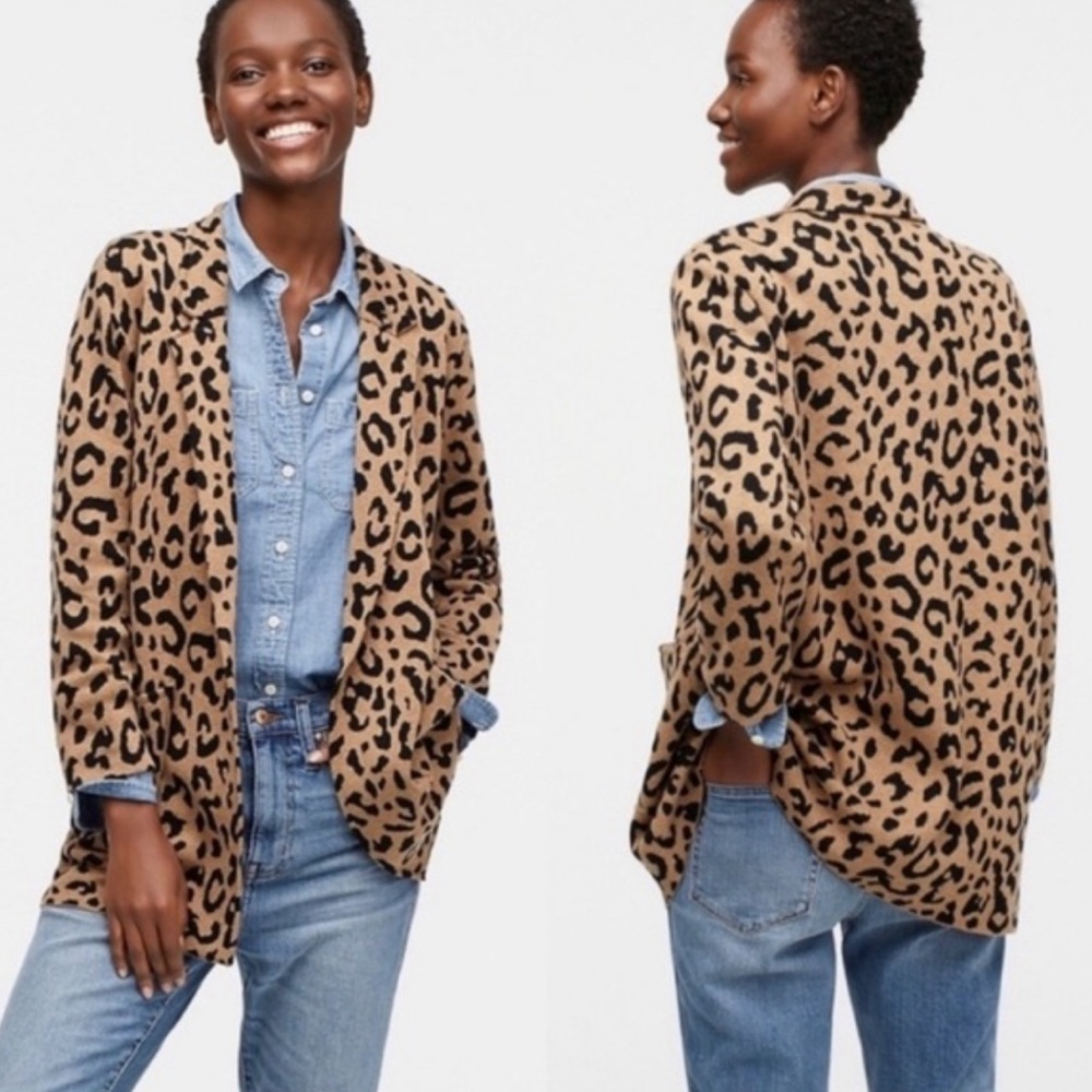 J CREW Sophie Leopard Print Open Front Sweater Blazer